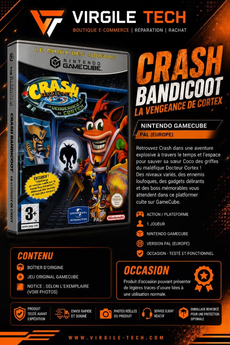 Crash Bandicoot : La Vengeance de Cortex – Nintendo GameCube (PAL) – Occasion
